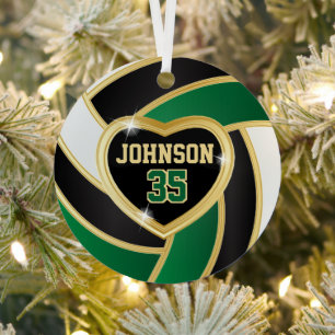 Elegant Black, White and Dark Green 🏐 Volleybal Metal Ornament