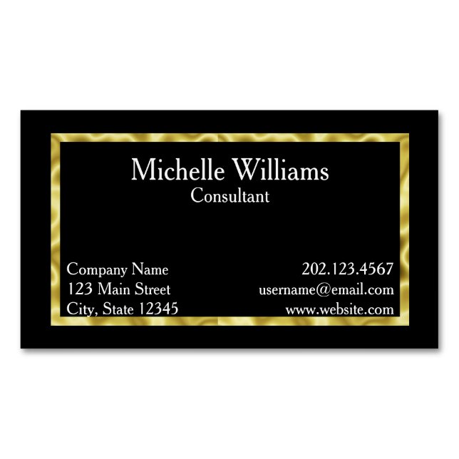 Elegant Black White and Gold Business Card Magnet (Front)