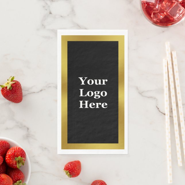 Elegant Black White and Gold Business Your Logo Paper Guest Towels (Insitu)
