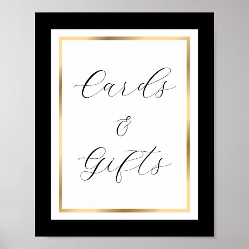 Elegant Black White and Gold Cards and Gifts Sign