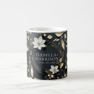 Elegant Black White and Gold Floral Weddings Gifts Coffee Mug