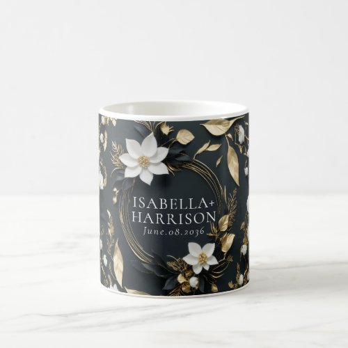 Elegant Black White and Gold Floral Weddings Gifts Coffee Mug