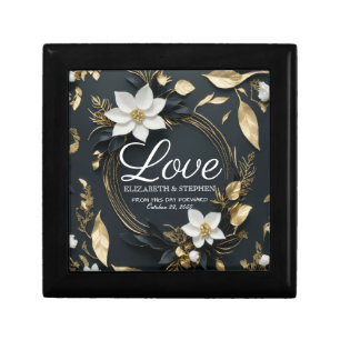 Elegant Black White and Gold Floral Wreath Wedding Gift Box