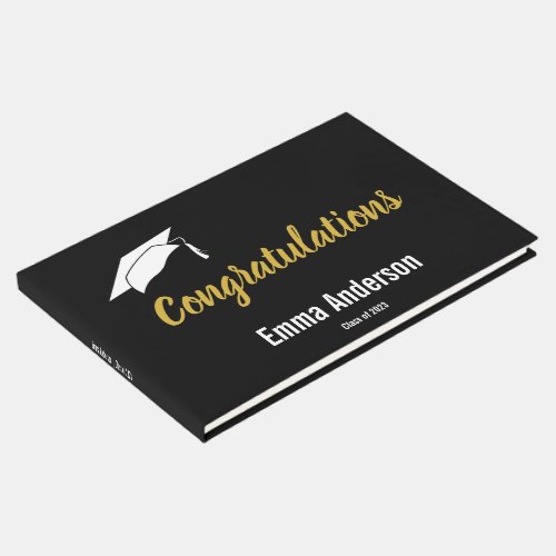 Elegant Black White and Gold Graduation Guest Book