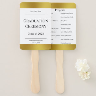 Elegant Black White and Gold Graduation Program Hand Fan