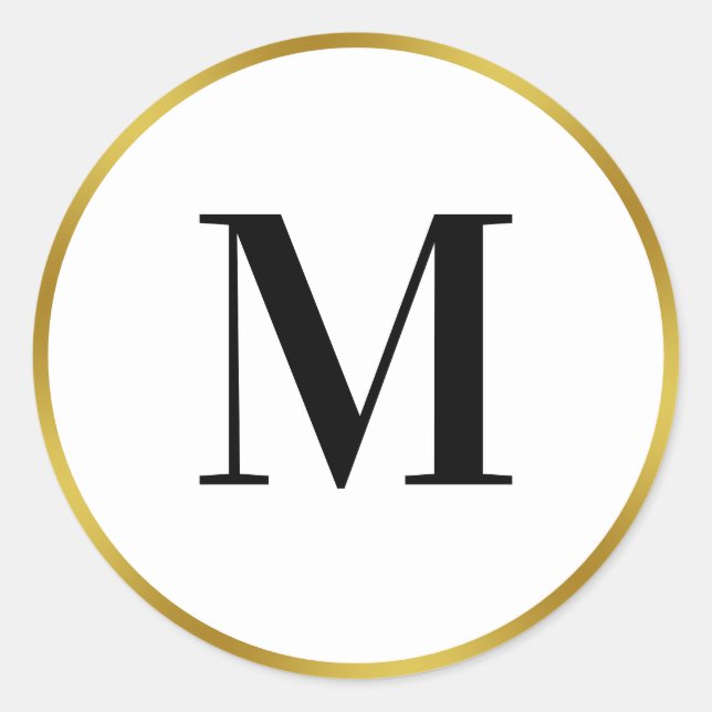 Elegant Black White and Gold Monogram (Initial) Classic Round Sticker (Front)