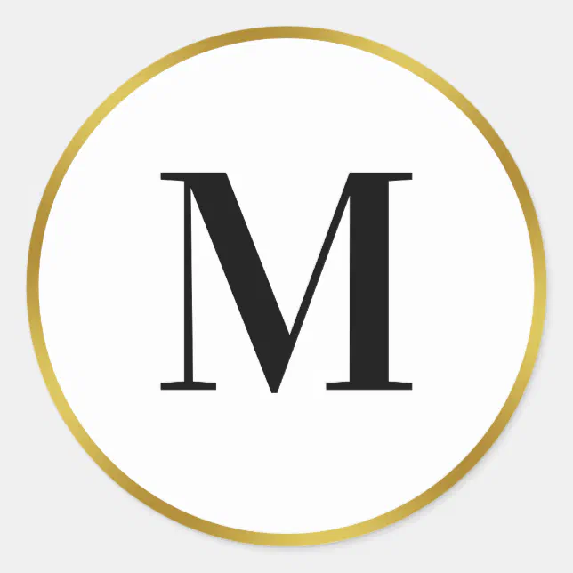 Elegant Black White and Gold Monogram (Initial) Classic Round Sticker ...