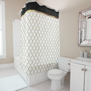Elegant Black, White and Gold Quatrefoil Patterns Shower Curtain