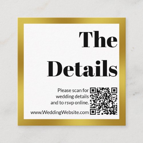 Elegant Black White and Gold Wedding QR Code Enclosure Card