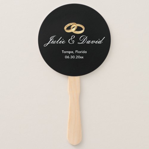 Elegant Black White and Gold Wedding Rings Hand Fan