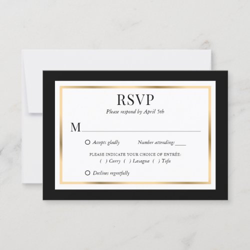 Elegant Black White and Gold Wedding RSVP Card