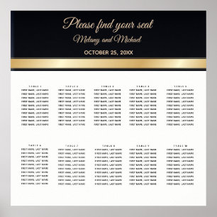 Elegant black white and gold wedding Seating Chart