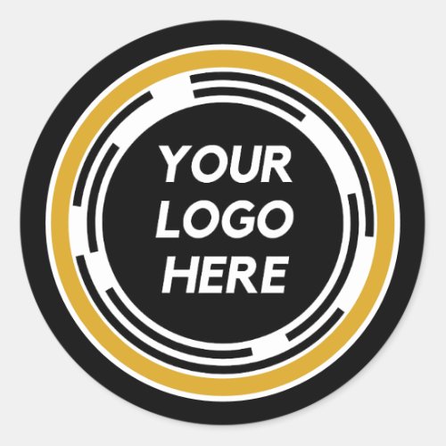 Elegant Black White and Gold Your Logo Here Classic Round Sticker