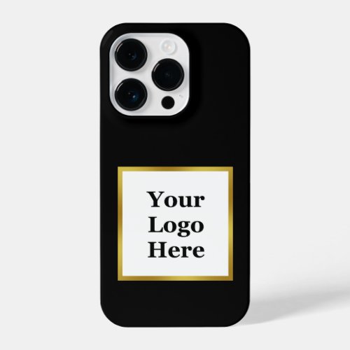 Elegant Black White and Gold Your Logo Here iPhone 14 Pro Case
