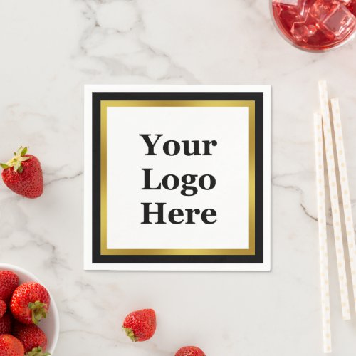 Elegant Black White and Gold Your Logo Here Napkins