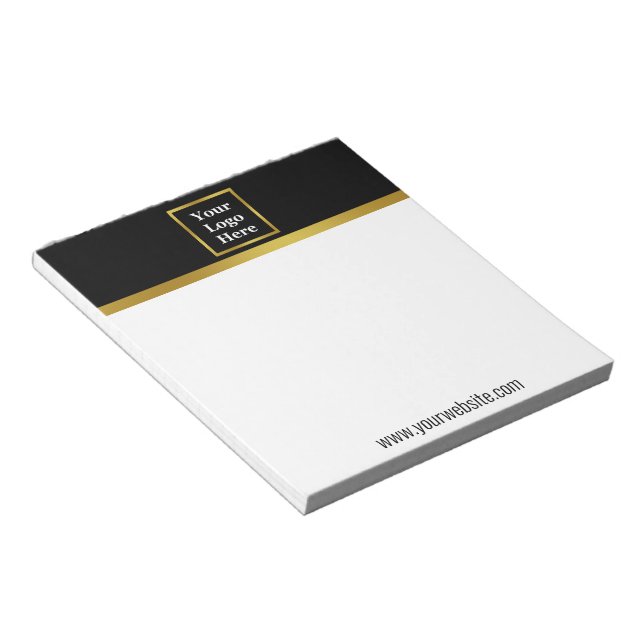 Elegant Black White and Gold Your Logo Here Notepad (Angled)