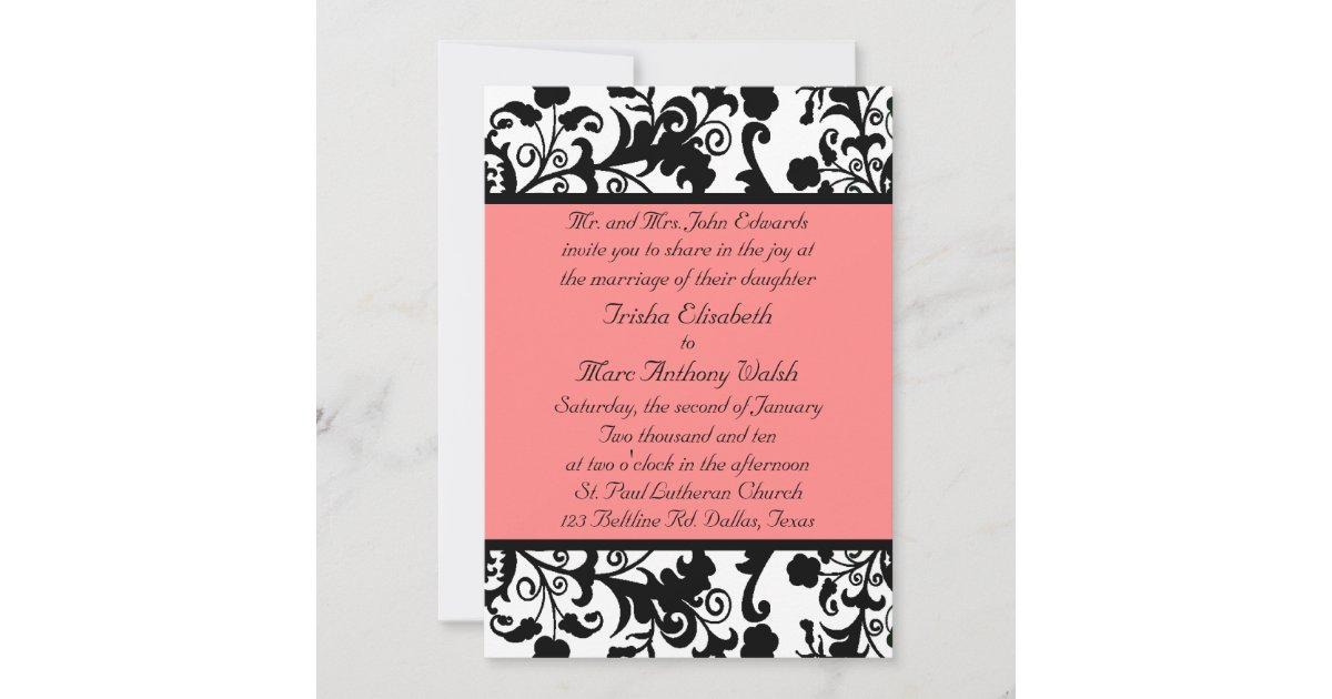 Elegant Black, White, and Peach Wedding Invitation | Zazzle