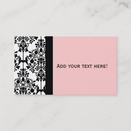 Elegant Black White and Pink Damask Business Card