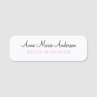 Elegant Black White and Pink Professional Name Tag