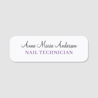 Elegant Black White and Purple Professional Name Tag