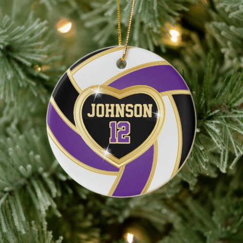 Elegant Black White and Purple  Volleyball Ceramic Ornament