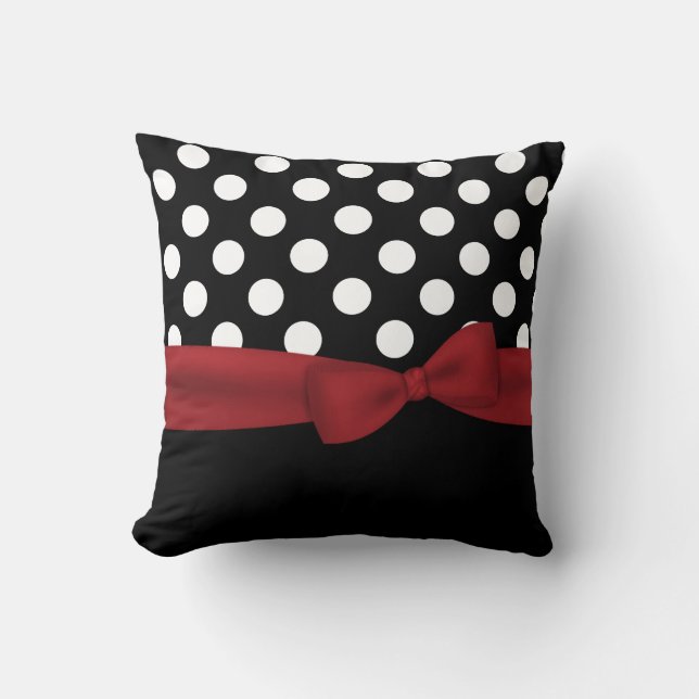 Elegant Black, White, and Red Monogram Pillow (Front)