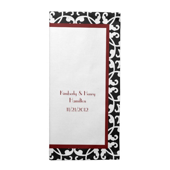 Elegant Black, White, and Red Wedding Napkins (Half Fold)