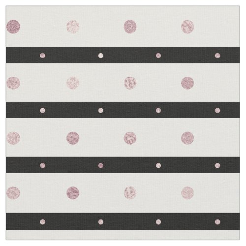 Elegant Black White and Rose Gold Stripes and Dots Fabric