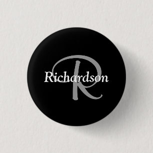 Elegant Black White and Silver Gray Monogrammed Button