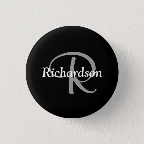 Elegant Black White and Silver Gray Monogrammed Button