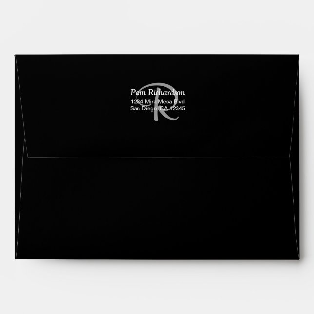 Elegant Black White and Silver Gray Monogrammed Envelope (Back (Top Flap))