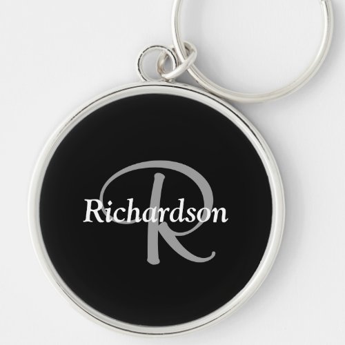 Elegant Black White and Silver Gray Monogrammed Keychain