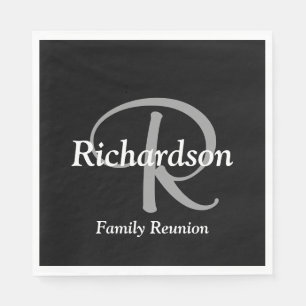 Elegant Black White and Silver Gray Monogrammed Napkins