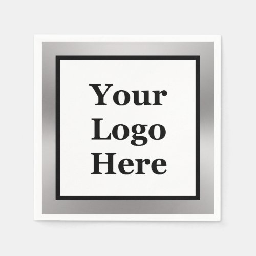 Elegant Black White and Silver Your Logo Here Napkins