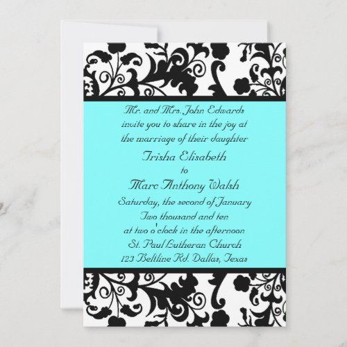 Elegant Black, White, and Teal Wedding Invitation