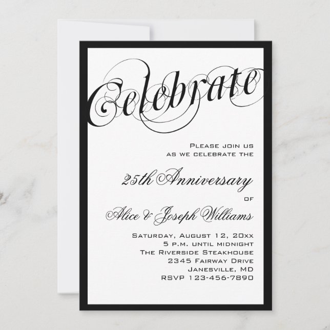 Elegant Black & White Anniversary Party Invitation (Front)