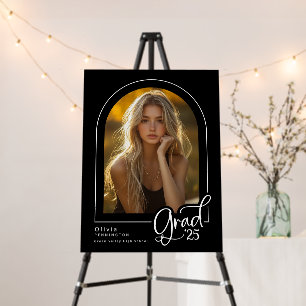 Elegant Black White Arch Photo Grad Party Welcome Foam Board