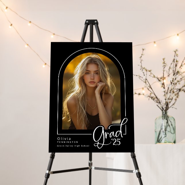 Elegant Black White Arch Photo Grad Party Welcome  Foam Board (In Situ (Stand))