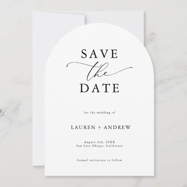 Elegant Black & White Arch Save the Date Invitation (Front)