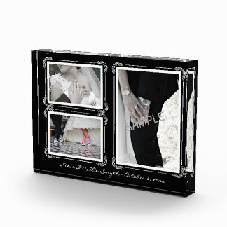 Elegant Black/White Art Deco 3 Photo Keepsake Block