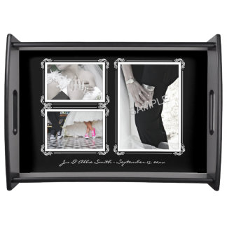 Elegant Black/White Art Deco 3 Photo Keepsake Tray