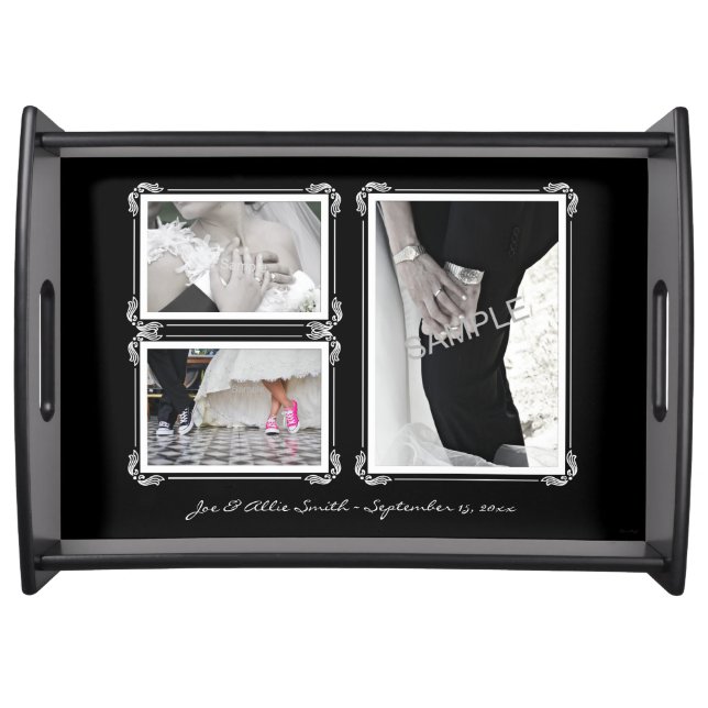 Elegant Black/White Art Deco 3 Photo Keepsake Tray (Front)