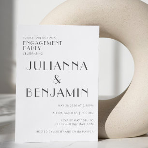 Elegant Black White Art Deco Engagement Party Invitation