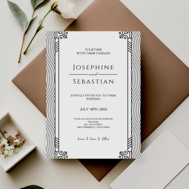 Elegant Black & White Art Deco Minimalist Wedding  Invitation (Creator Uploaded)