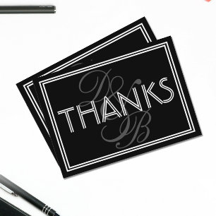Elegant Black & White Art Deco Monogram Thanks Note Card