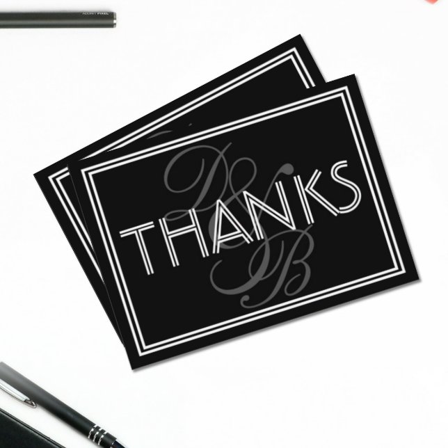 Elegant Black & White Art Deco Monogram Thanks Note Card (Creator Uploaded)