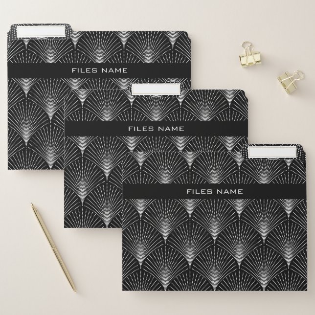 Elegant Black & White Art-Deco Pattern File Folder (Set)