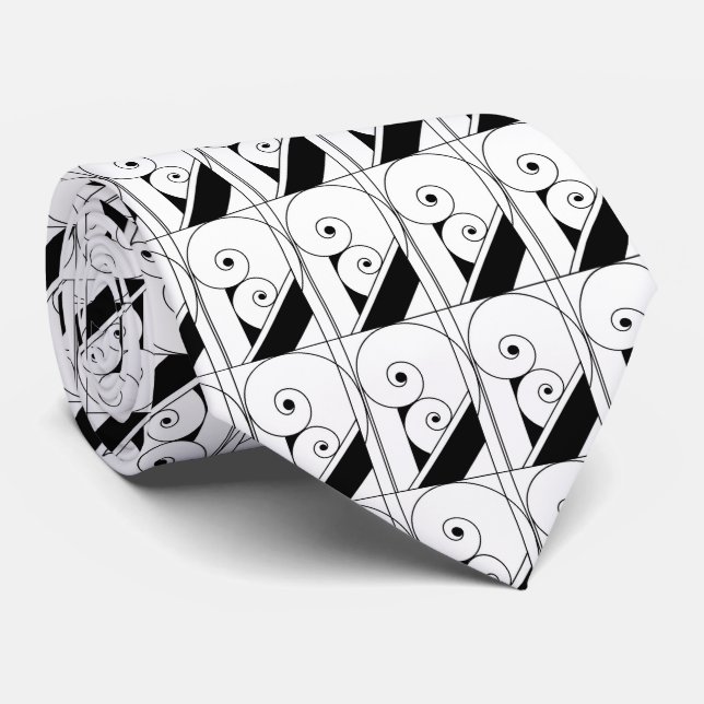 elegant black white art Deco pattern  Neck Tie (Rolled)