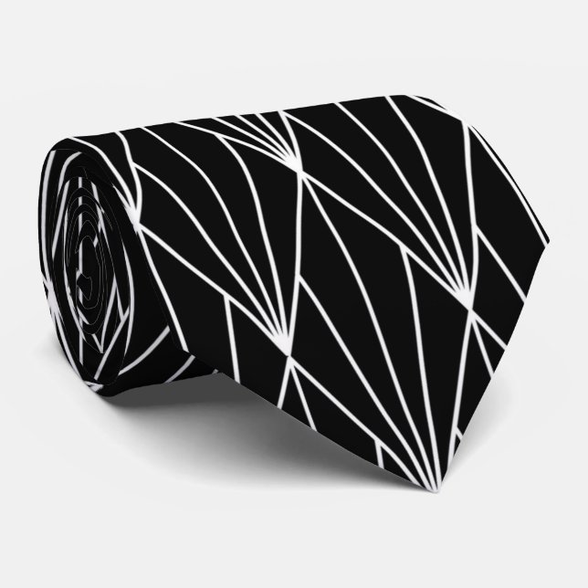 elegant black white art Deco pattern  Neck Tie (Rolled)