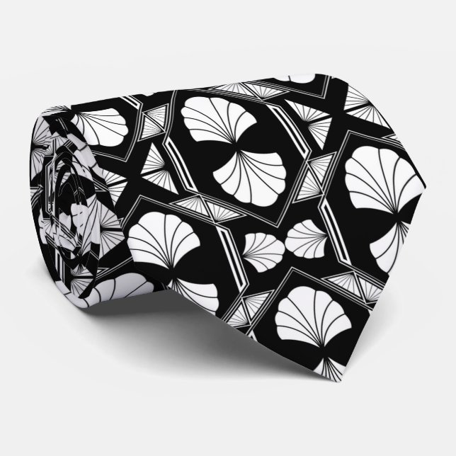 elegant black white art Deco pattern  Neck Tie (Rolled)